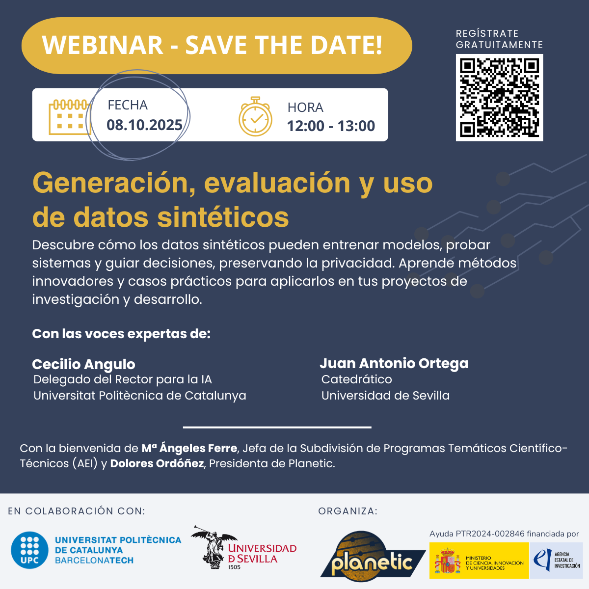 Webinar PLANETIC: "Generación, evaluación y uso de datos sintéticos"